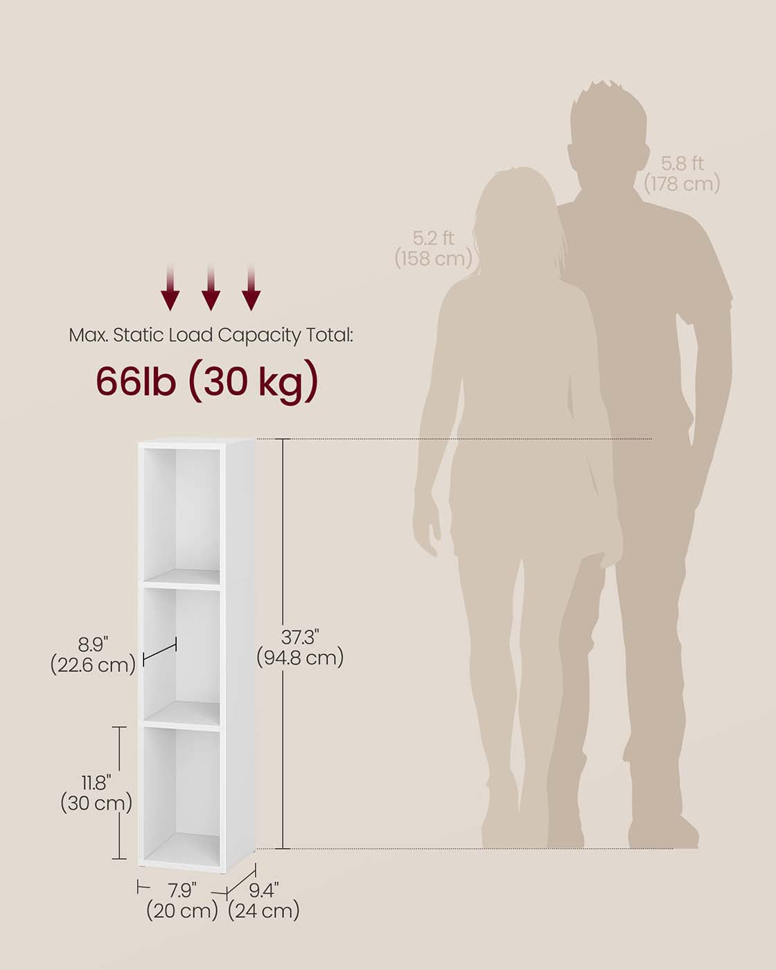 3-Tier Bookshelf - Wood - Rustic Brown - Open Compartments