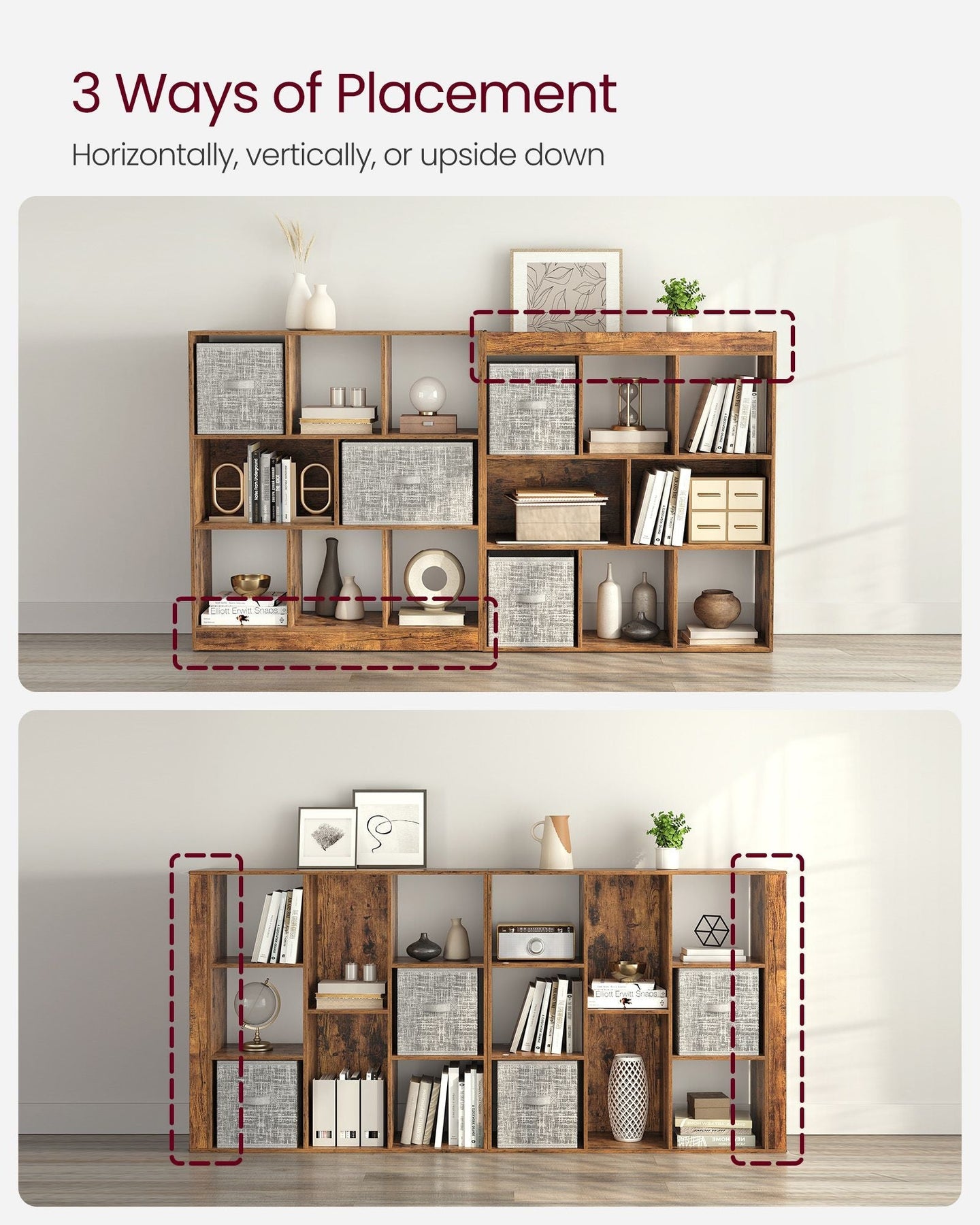 8-Compartment Bookshelf - Wood - Oak - Free Standing Storage and Display Unit
