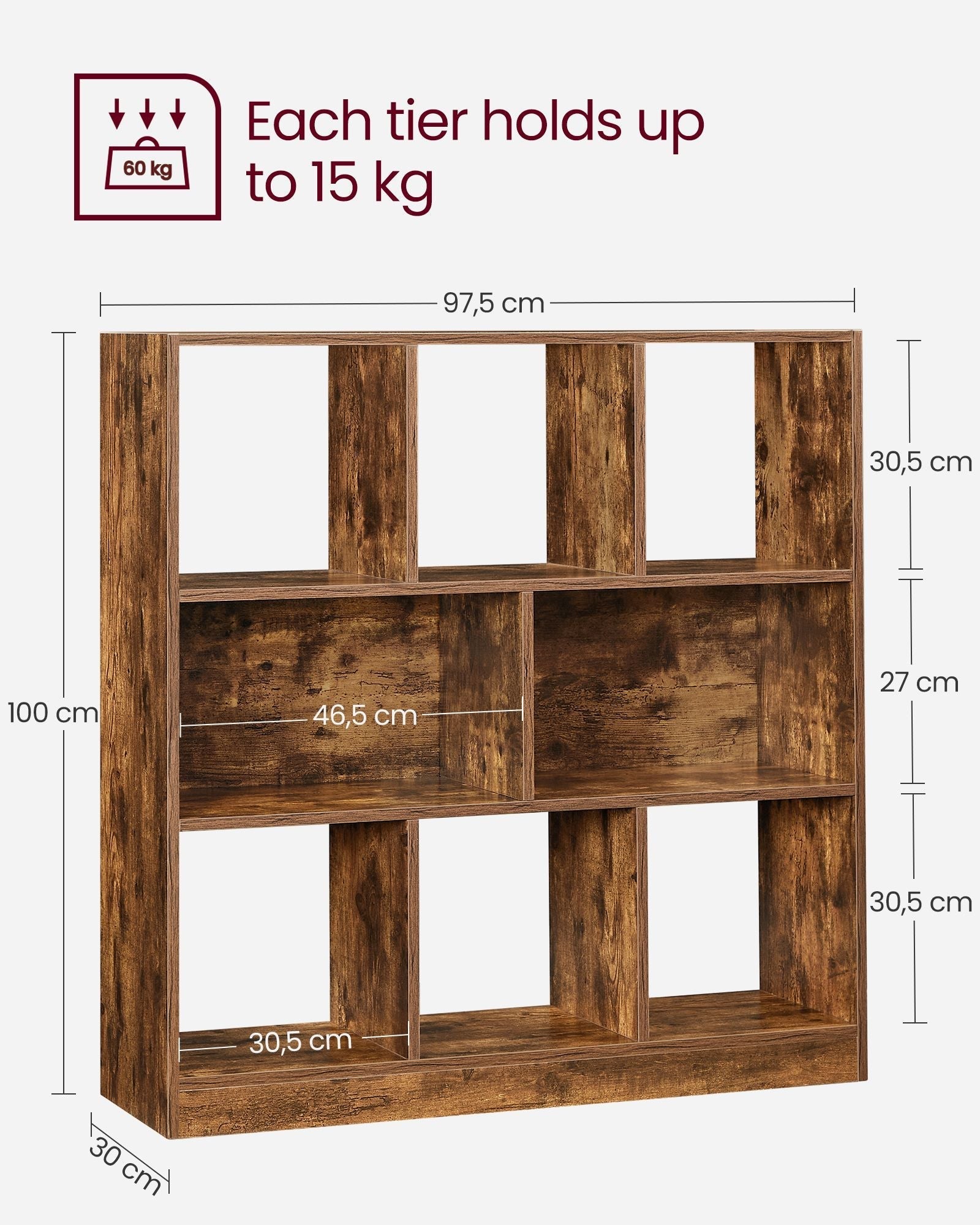 8-Compartment Bookshelf - Wood - Oak - Free Standing Storage and Display Unit