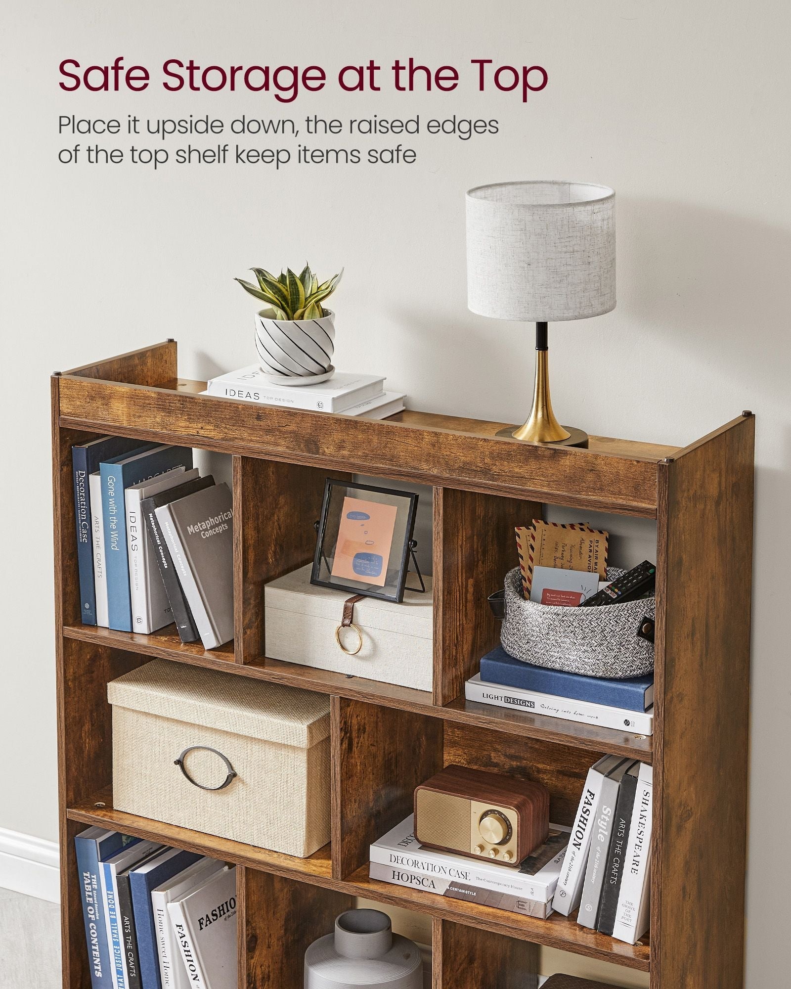 8-Compartment Bookshelf - Wood - Oak - Free Standing Storage and Display Unit