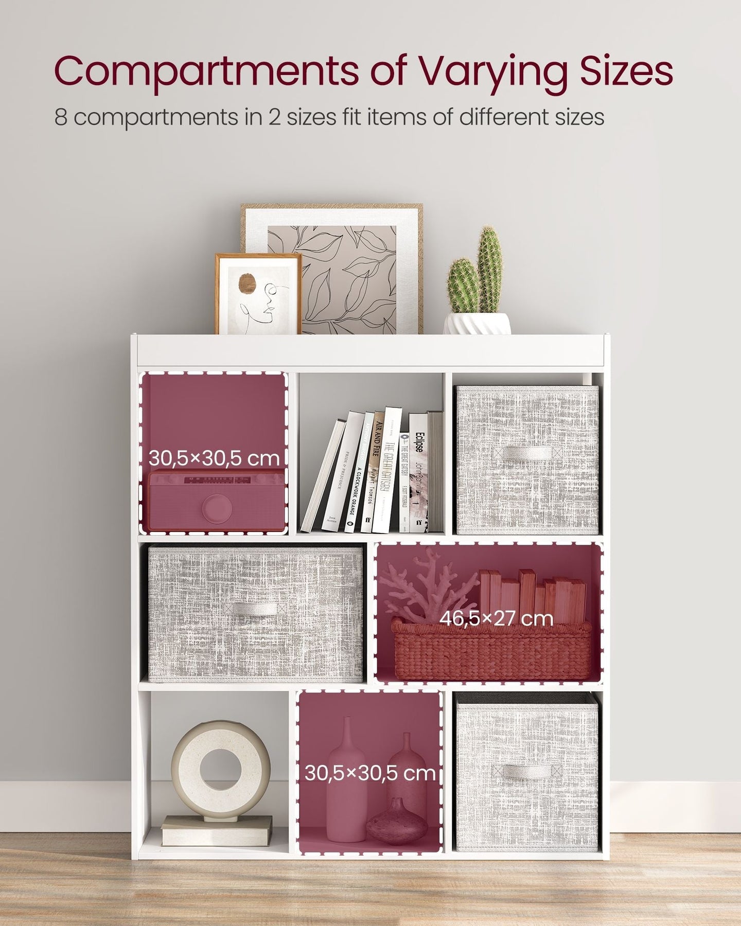 Free Standing Bookcase - Wood - Oak - Open Cubes and Shelves