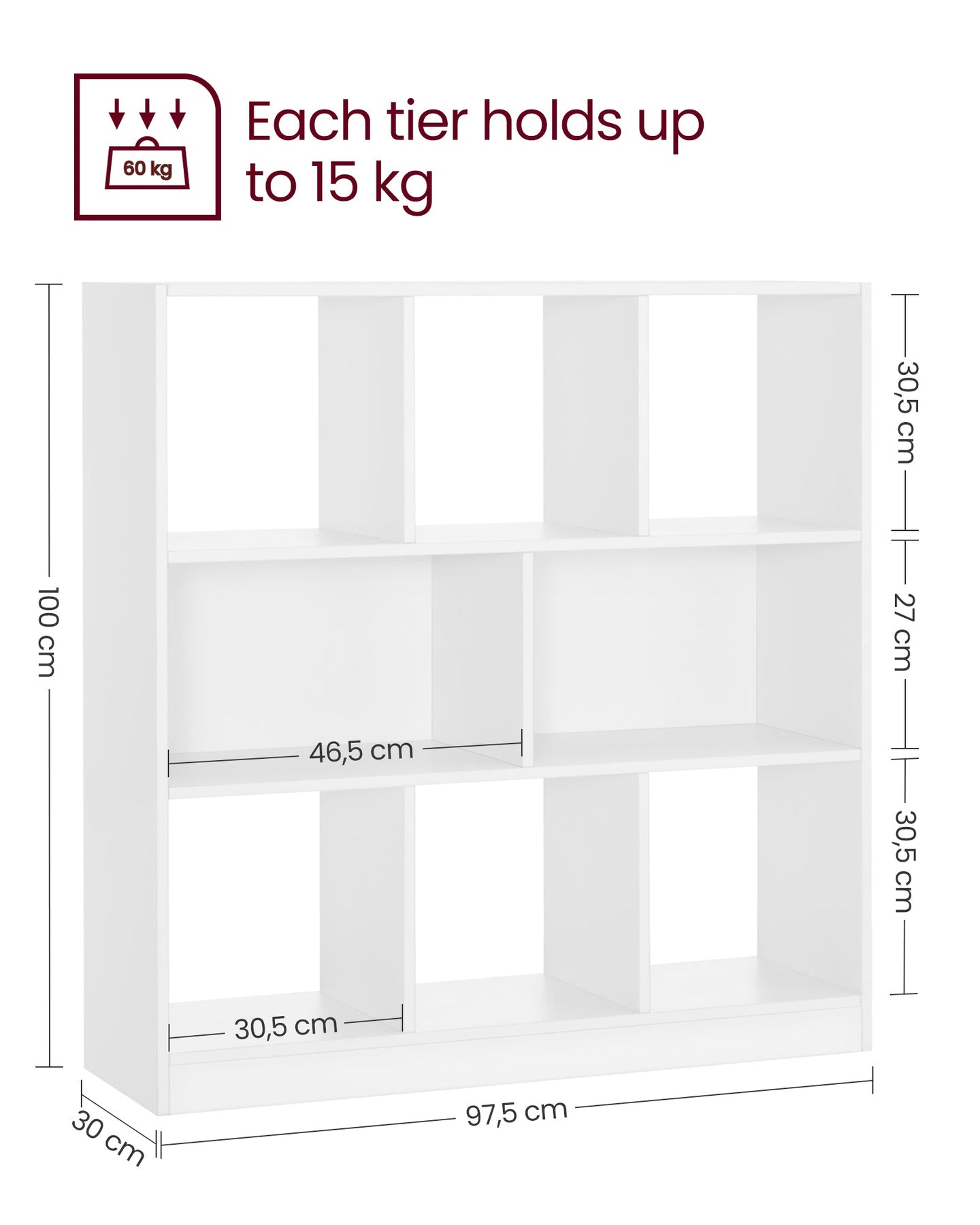 Free Standing Bookcase - Wood - Oak - Open Cubes and Shelves