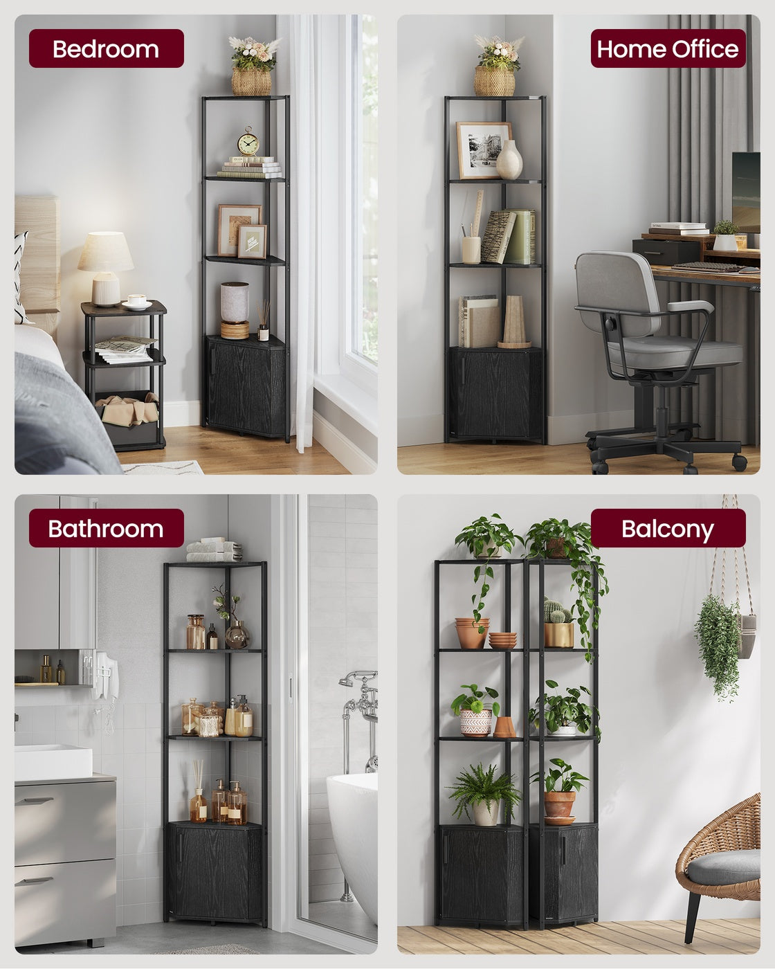 Corner Shelf - 5-Tier Storage Unit - Wood - Rustic Brown