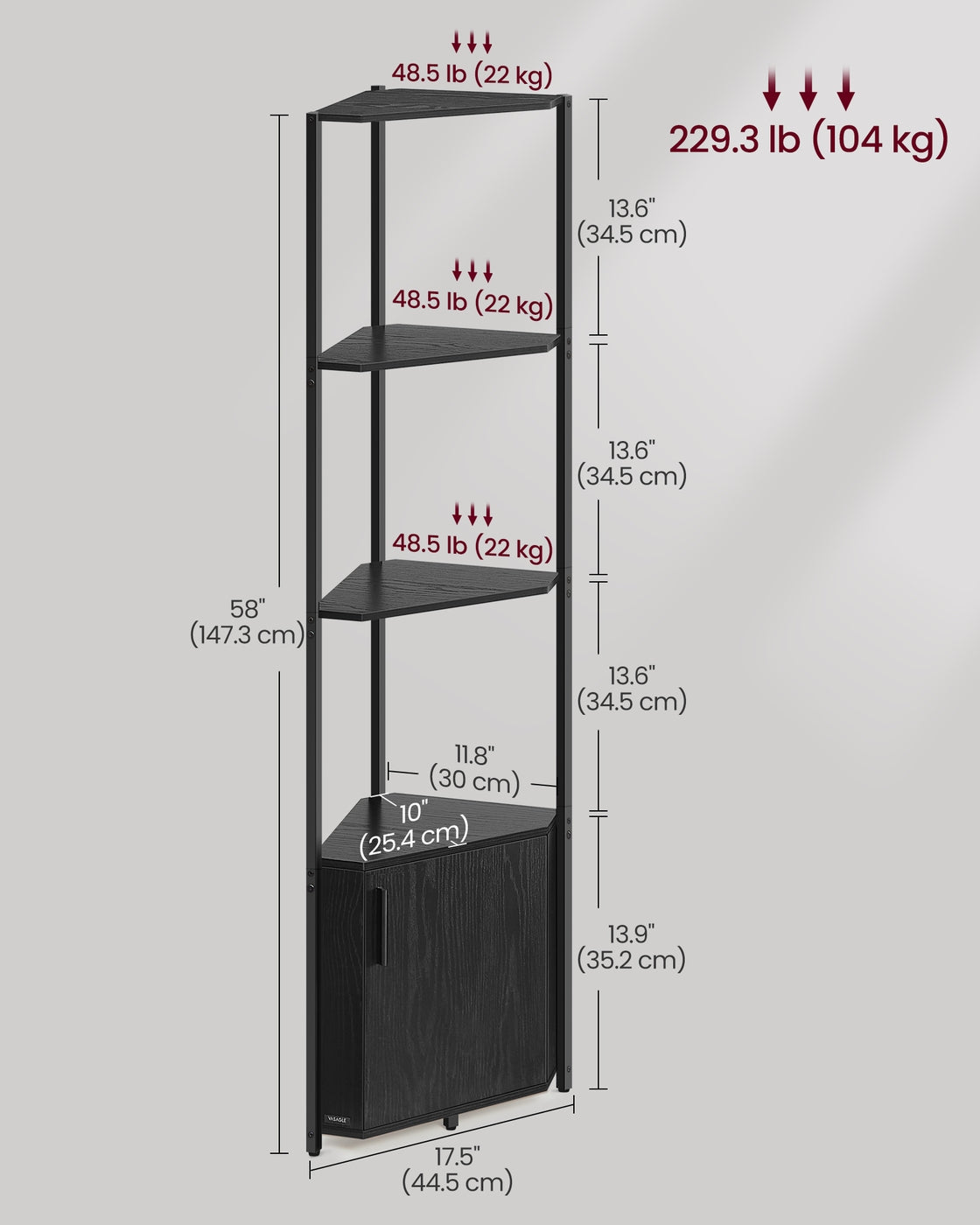 Corner Shelf - 5-Tier Storage Unit - Wood - Rustic Brown