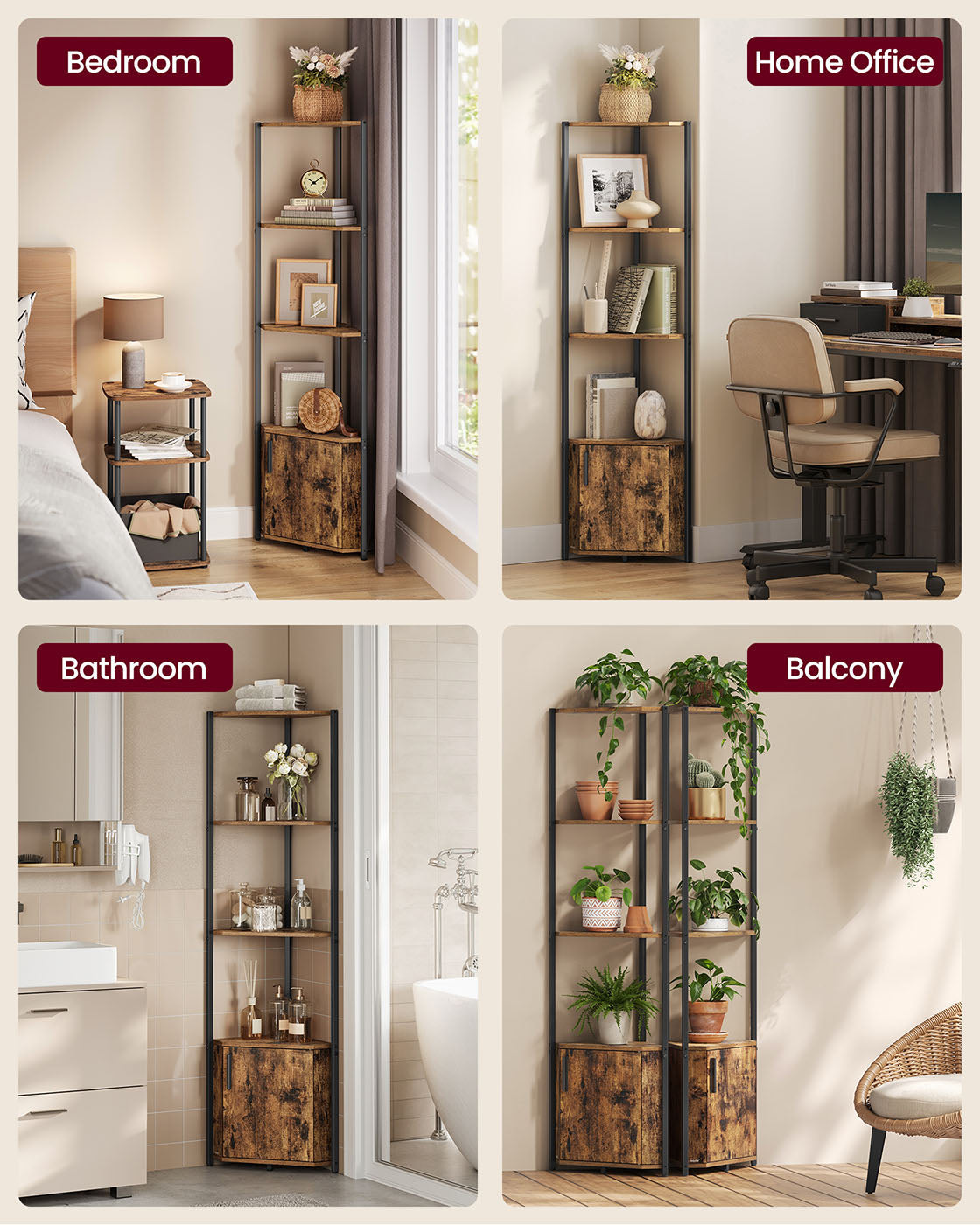 5-Tier Corner Shelf - Wood - Rustic Brown