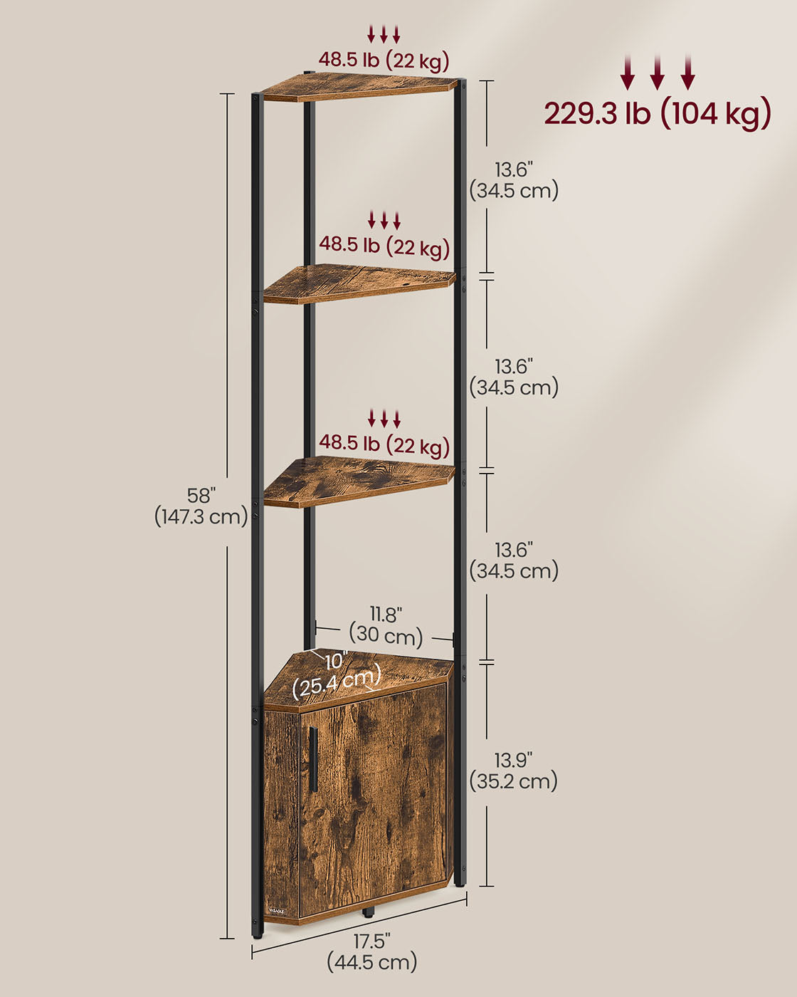 5-Tier Corner Shelf - Wood - Rustic Brown