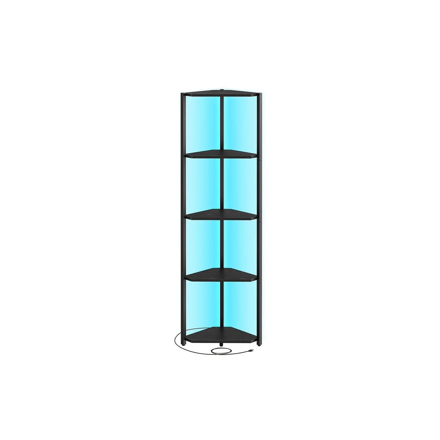 5-Tier Corner Shelf - Steel Frame - Ebony Black - Adjustable LED Lights