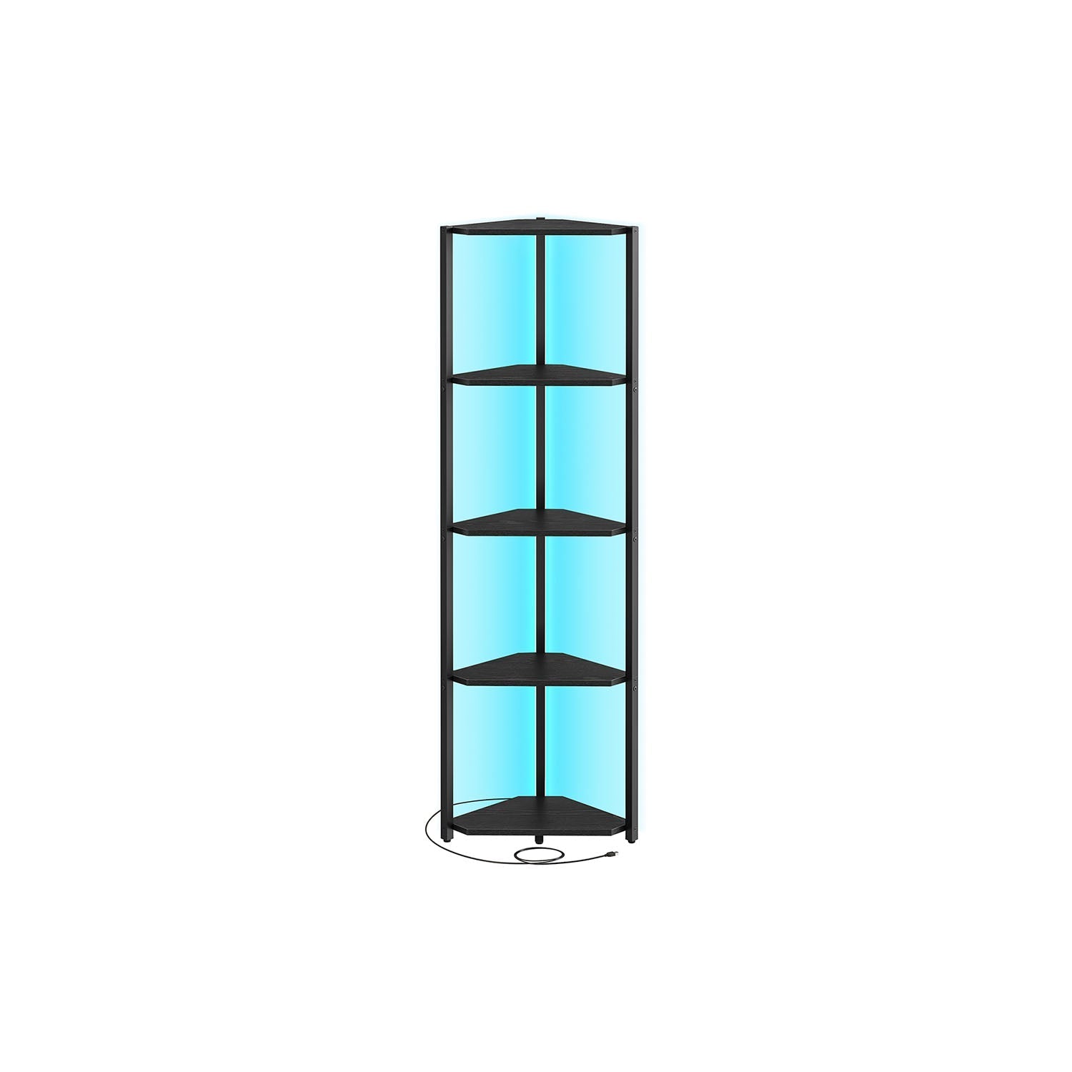 5-Tier Corner Shelf - Steel Frame - Rustic Brown - Adjustable LED Lights