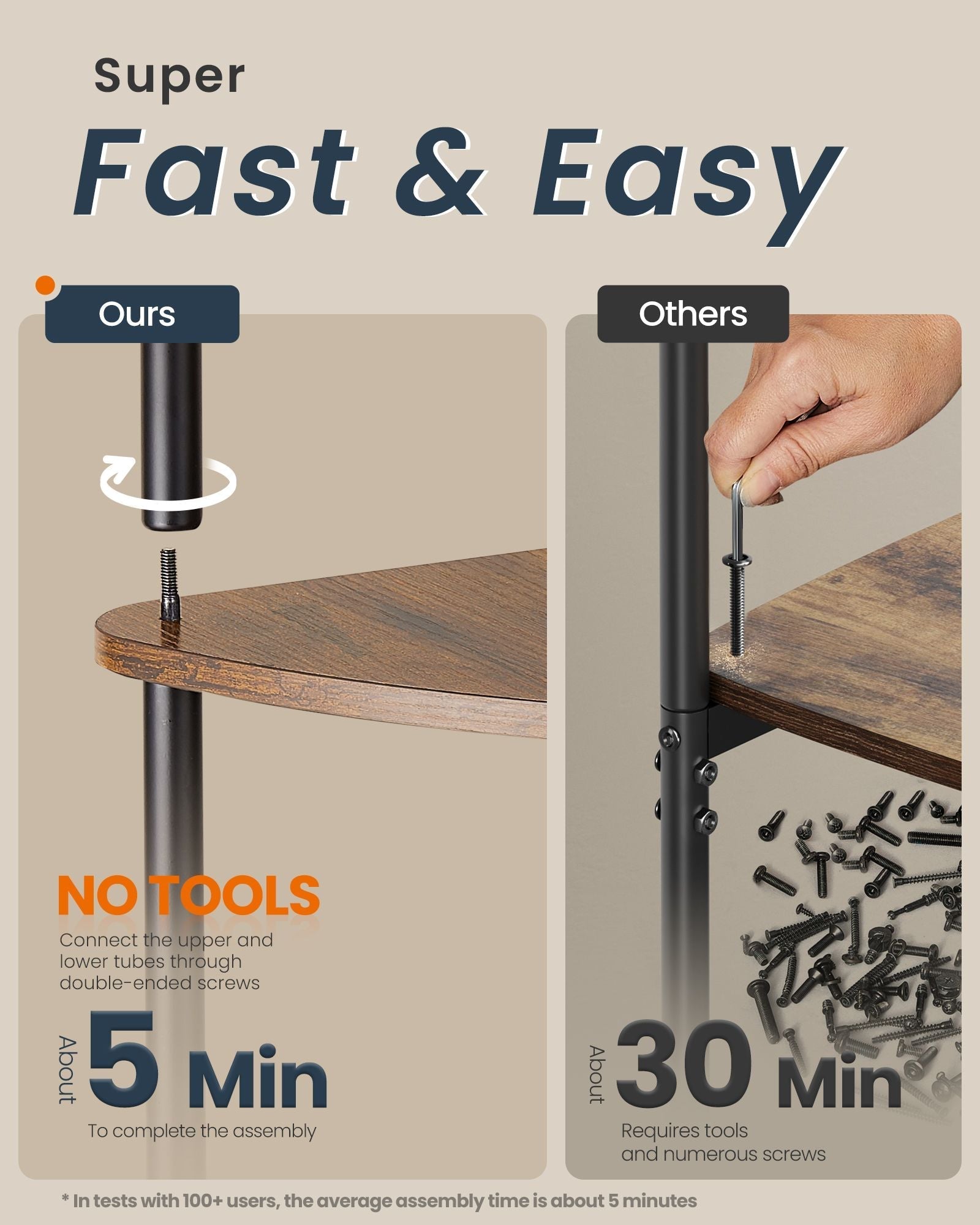 5-Tier Corner Shelf - Wood - Rustic Brown - Toolless Assembly