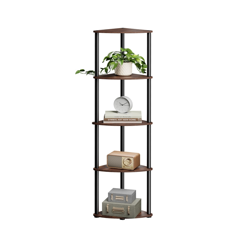 Corner Shelving Unit - Engineered Wood - Rustic Brown - 5-Tier Design with Toolless Assembly
