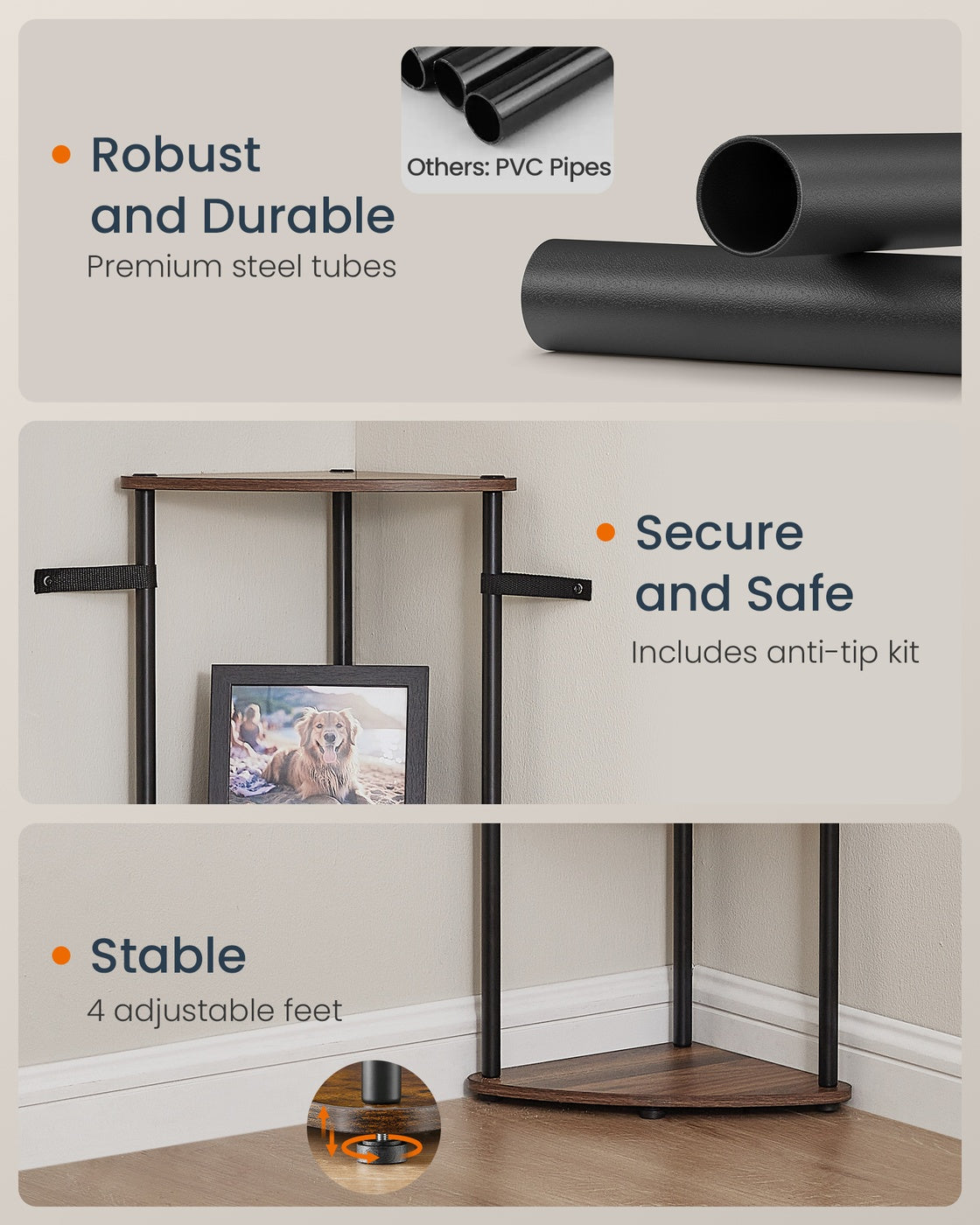 Corner Shelving Unit - Engineered Wood - Rustic Brown - 5-Tier Design with Toolless Assembly