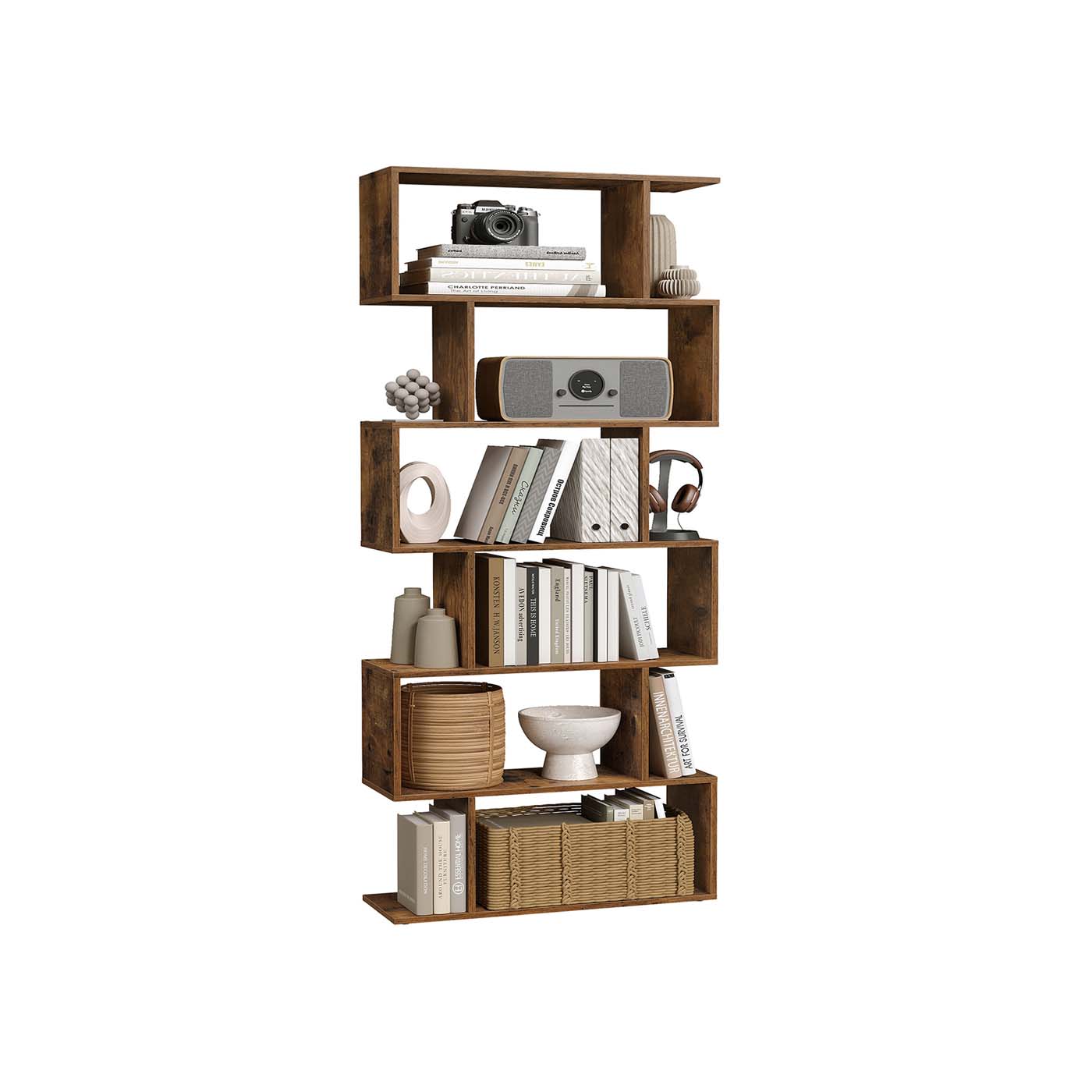 Wooden Cube Display Shelf - Wood - White - 6-Tier Freestanding Shelving Unit and Room Divider