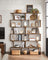 Freestanding Bookcase - Wood - White - 6-Tier Cube Display Shelf and Room Divider