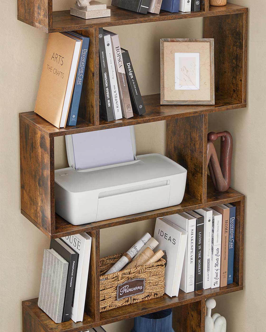 Freestanding Bookcase - Wood - White - 6-Tier Cube Display Shelf and Room Divider