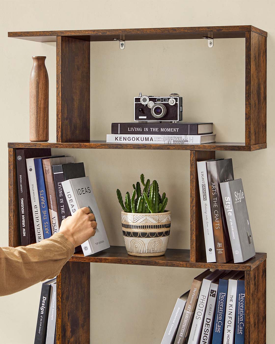 Freestanding Bookcase - Wood - White - 6-Tier Cube Display Shelf and Room Divider