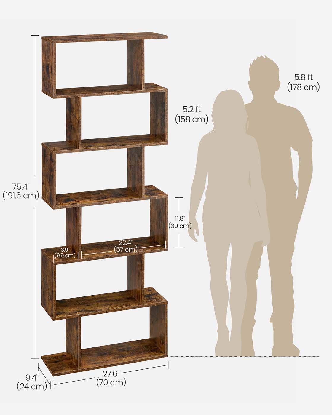 Freestanding Bookcase - Wood - White - 6-Tier Cube Display Shelf and Room Divider