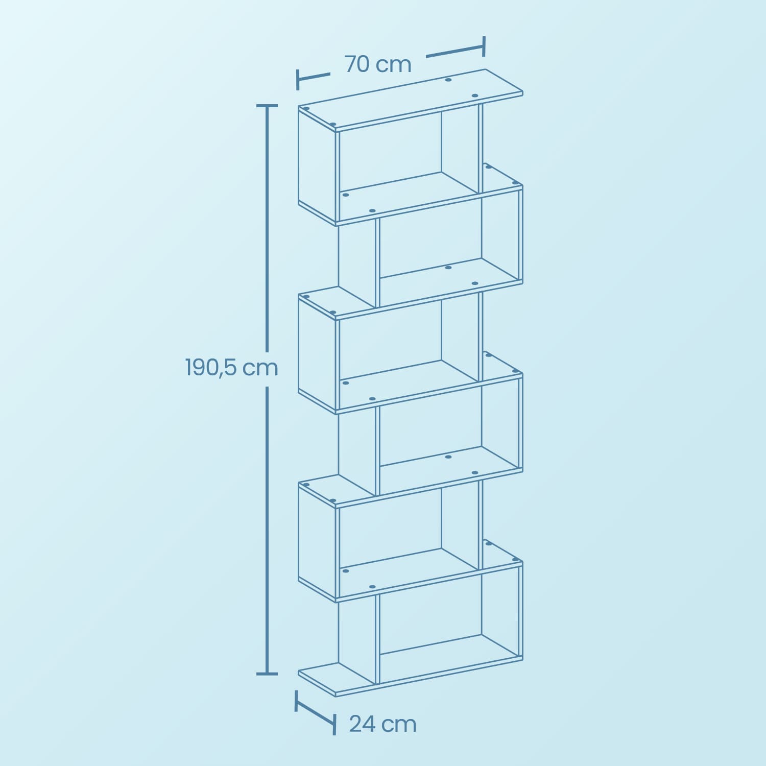 6-Tier Bookshelf - Wood - White - Freestanding Room Divider