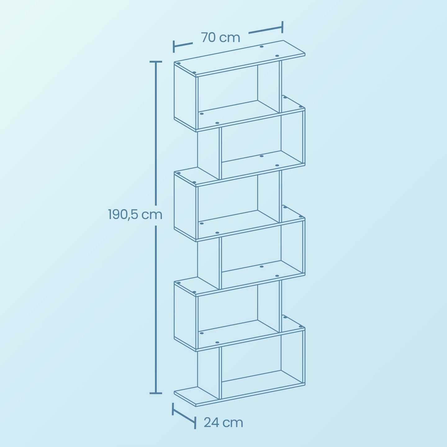 6-Tier Bookshelf - Wood - White - Freestanding Room Divider