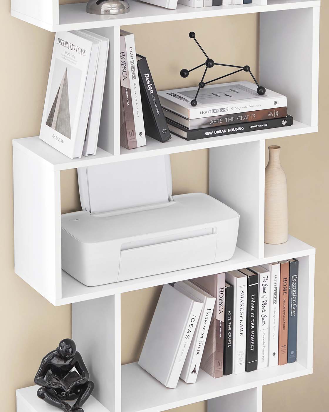 Wooden Cube Display Shelf - Wood - White - 6-Tier Freestanding Shelving Unit and Room Divider