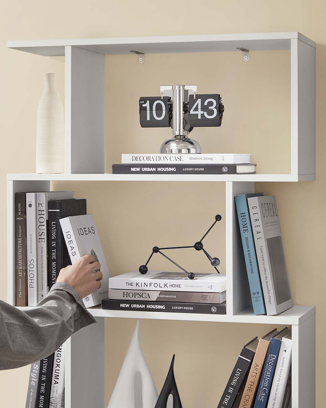 Wooden Cube Display Shelf - Wood - White - 6-Tier Freestanding Shelving Unit and Room Divider