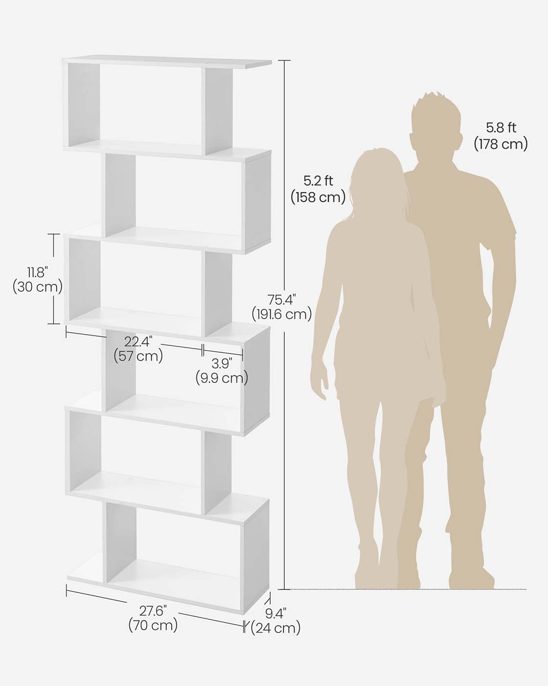 Wooden Cube Display Shelf - Wood - White - 6-Tier Freestanding Shelving Unit and Room Divider