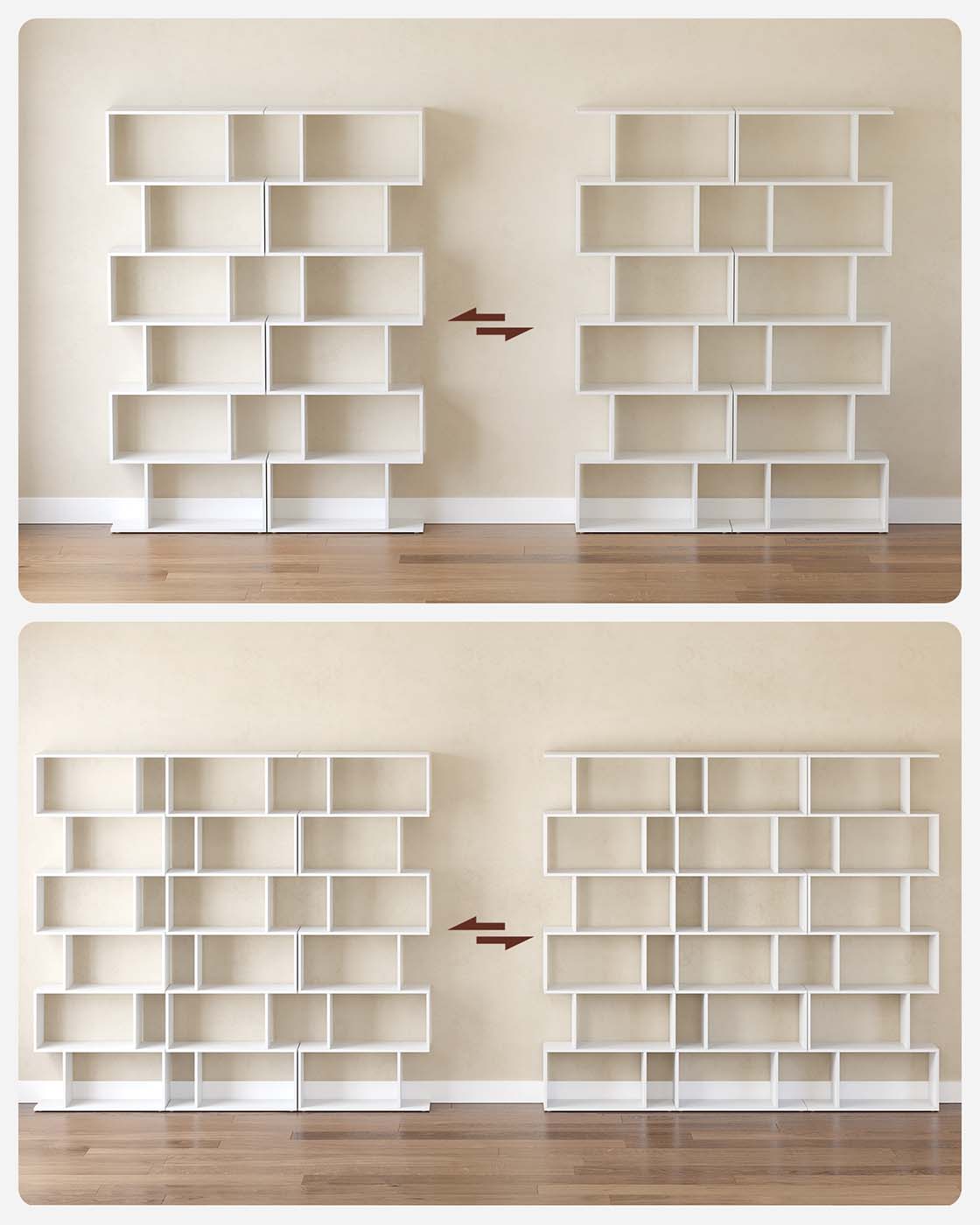 Wooden Cube Display Shelf - Wood - White - 6-Tier Freestanding Shelving Unit and Room Divider