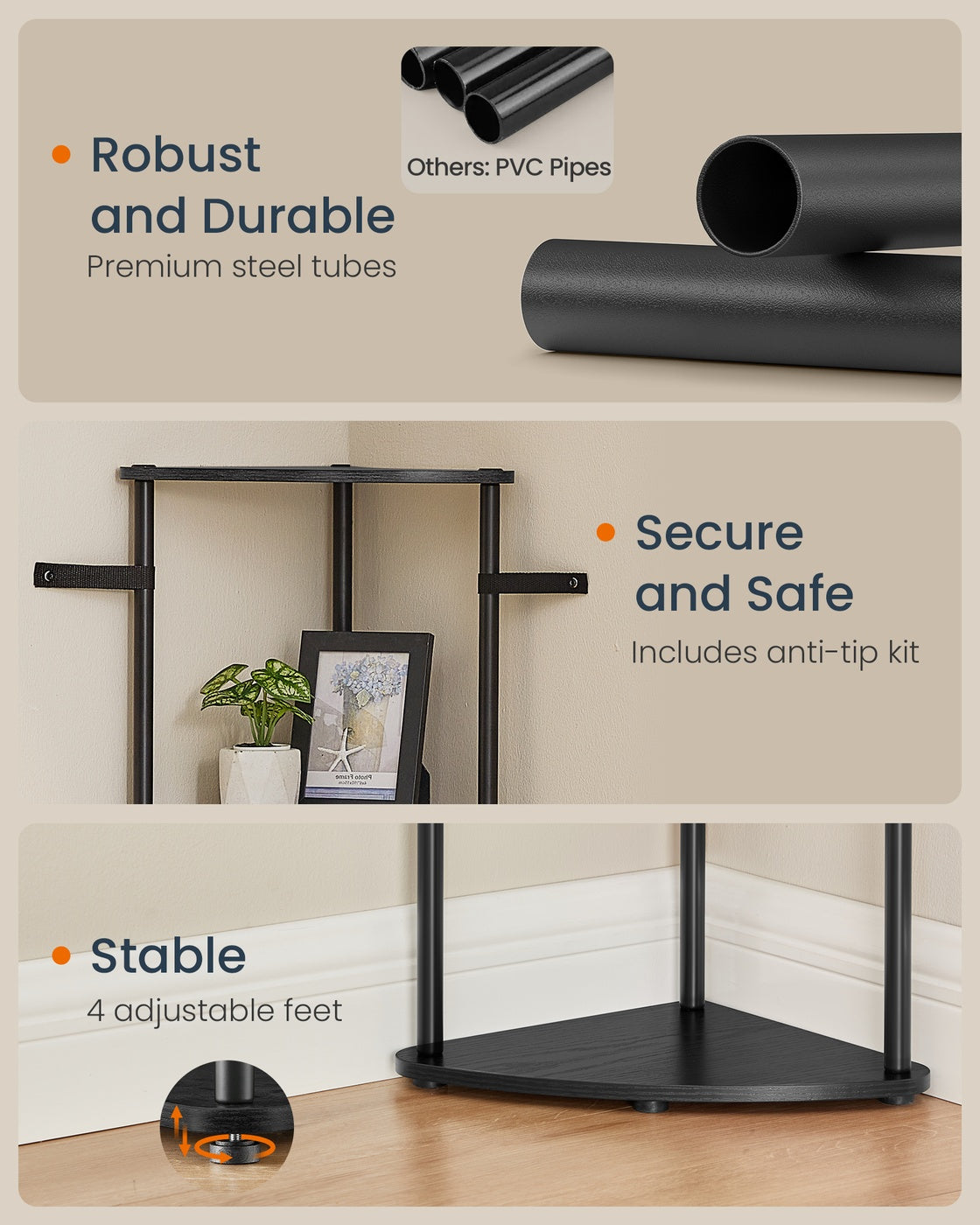 Corner Shelving Unit - Engineered Wood - Rustic Brown - 5-Tier Design with Toolless Assembly