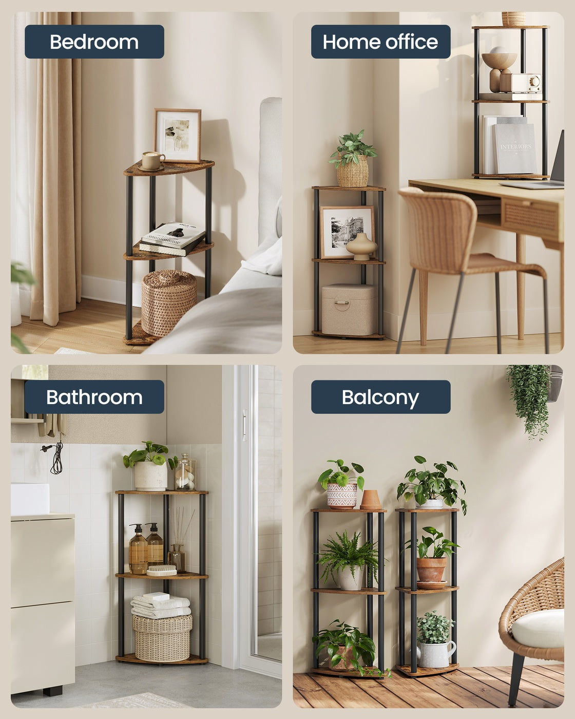 Corner Shelving Unit - Engineered Wood - Rustic Brown - 5-Tier Design with Toolless Assembly