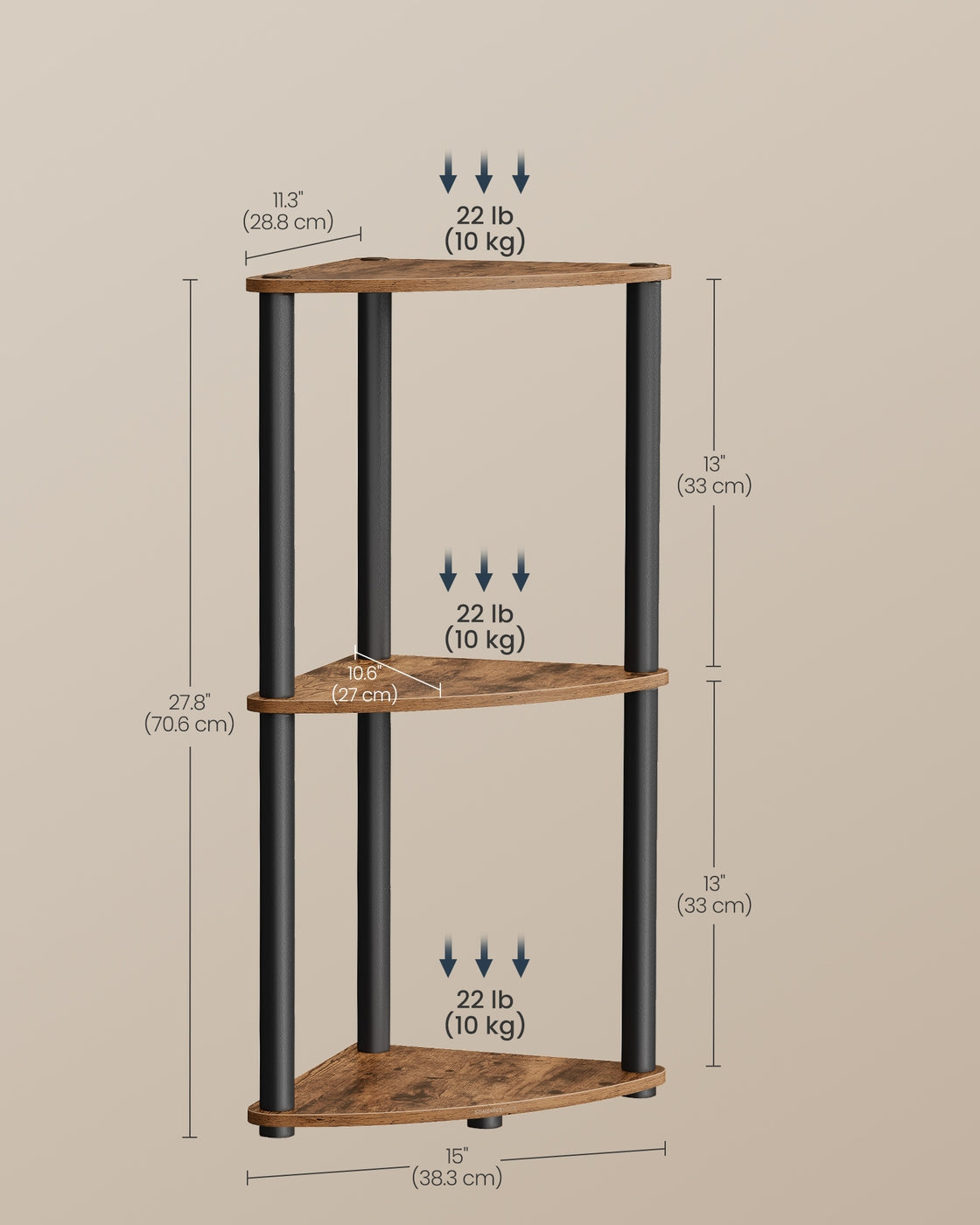 Corner Shelving Unit - Engineered Wood - Rustic Brown - 5-Tier Design with Toolless Assembly