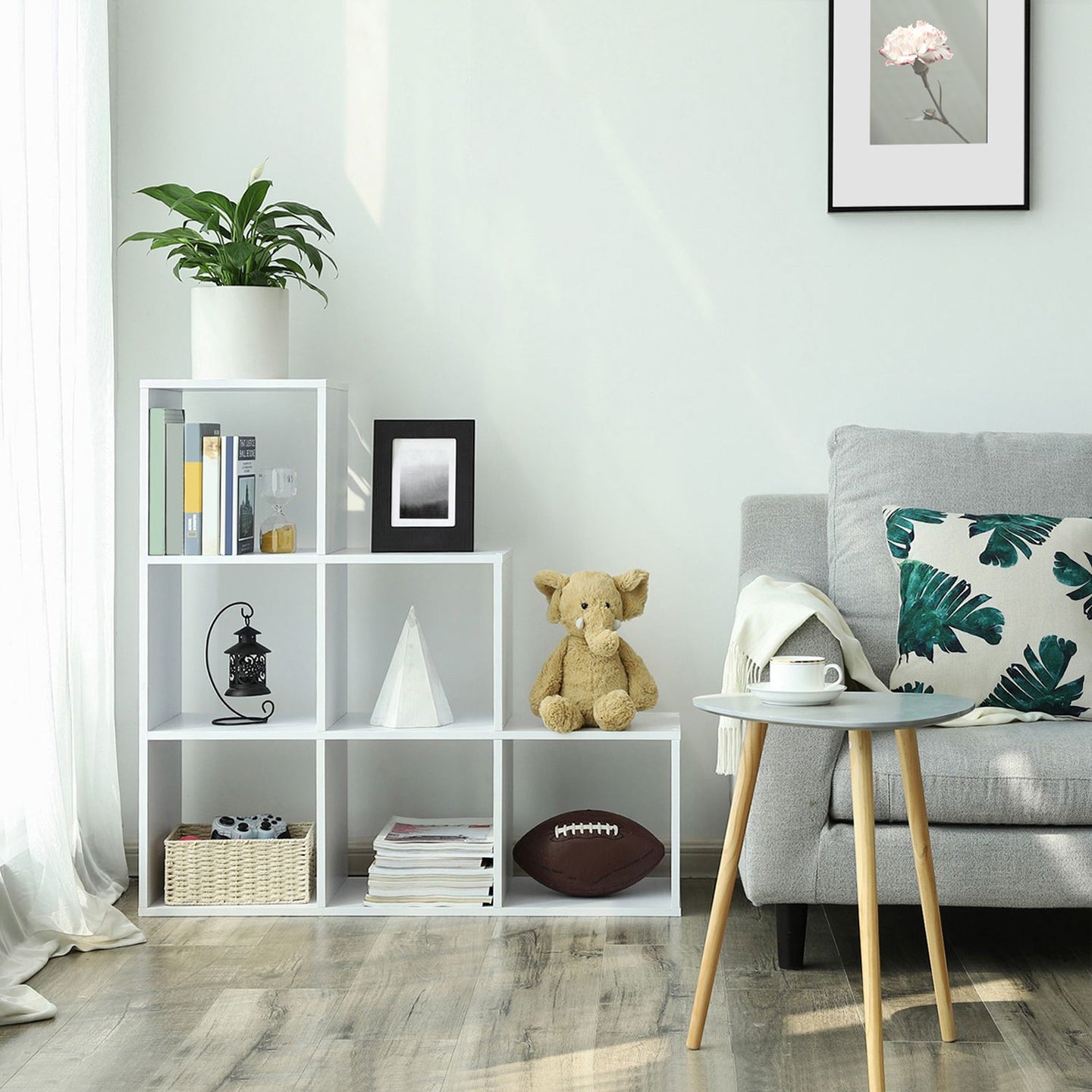 Staircase Shelf - Wood - White - 6-Cube Storage and Display Unit