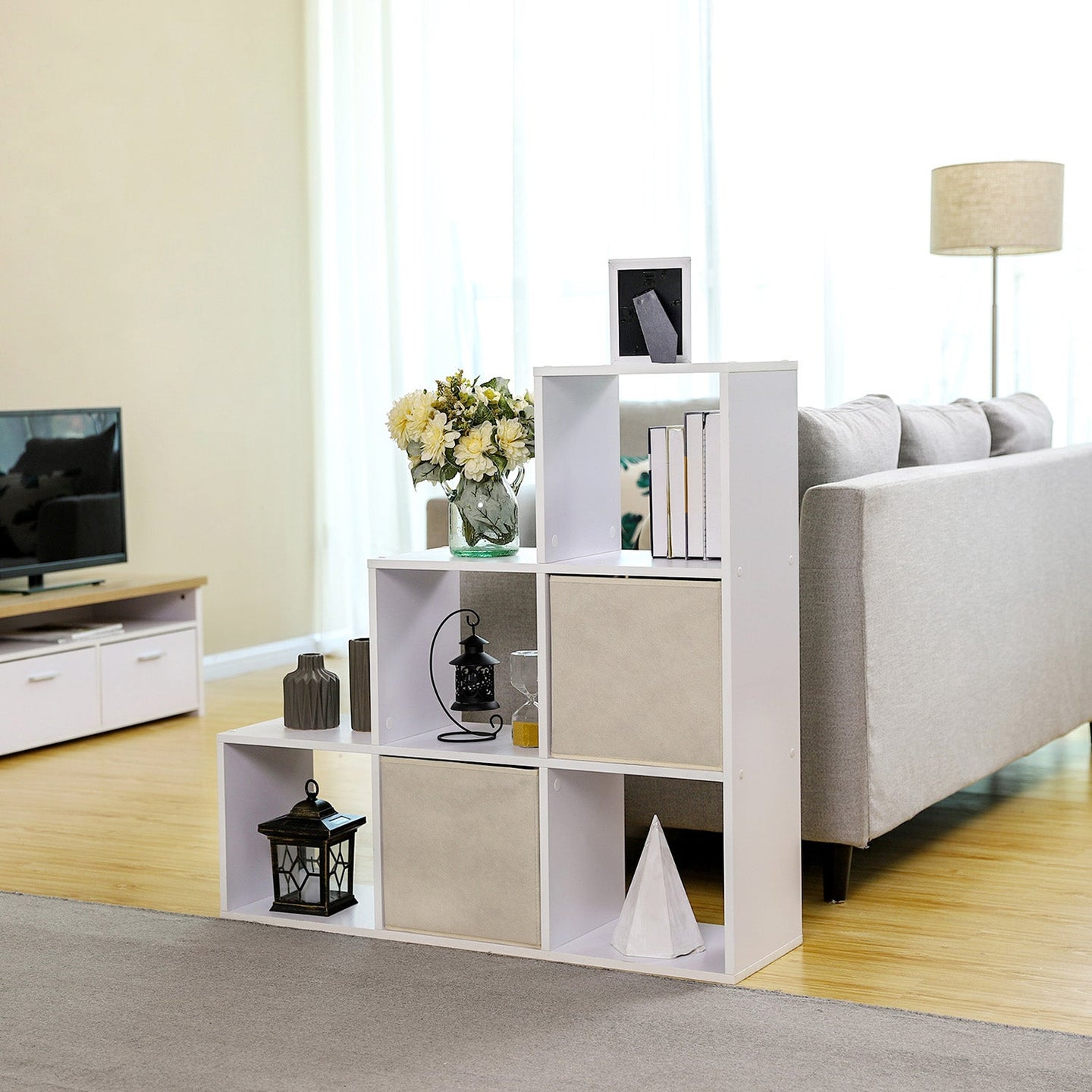 Staircase Shelf - Wood - White - 6-Cube Storage and Display Unit