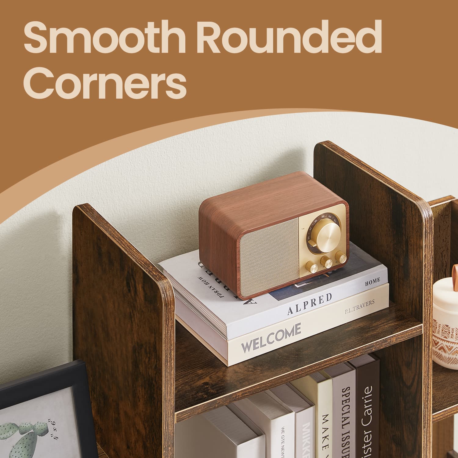 Tree-Shaped Bookcase - Engineered Wood - Rustic Brown - 13 Storage Shelves with Rounded Corners