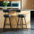 Set of 2 Bar Height Stools - 360° Swivel with Back - Synthetic Leather - Ink Black