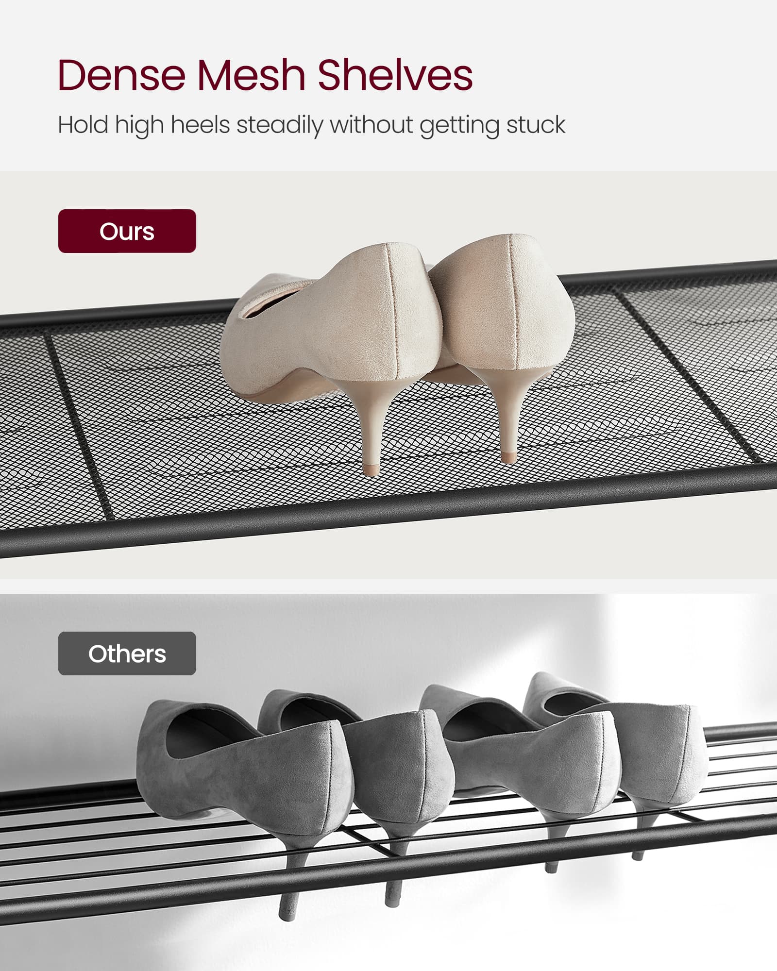 Shoe Rack - Steel - Greige and Black - 4 Mesh Shelves with Large Surface for Storage