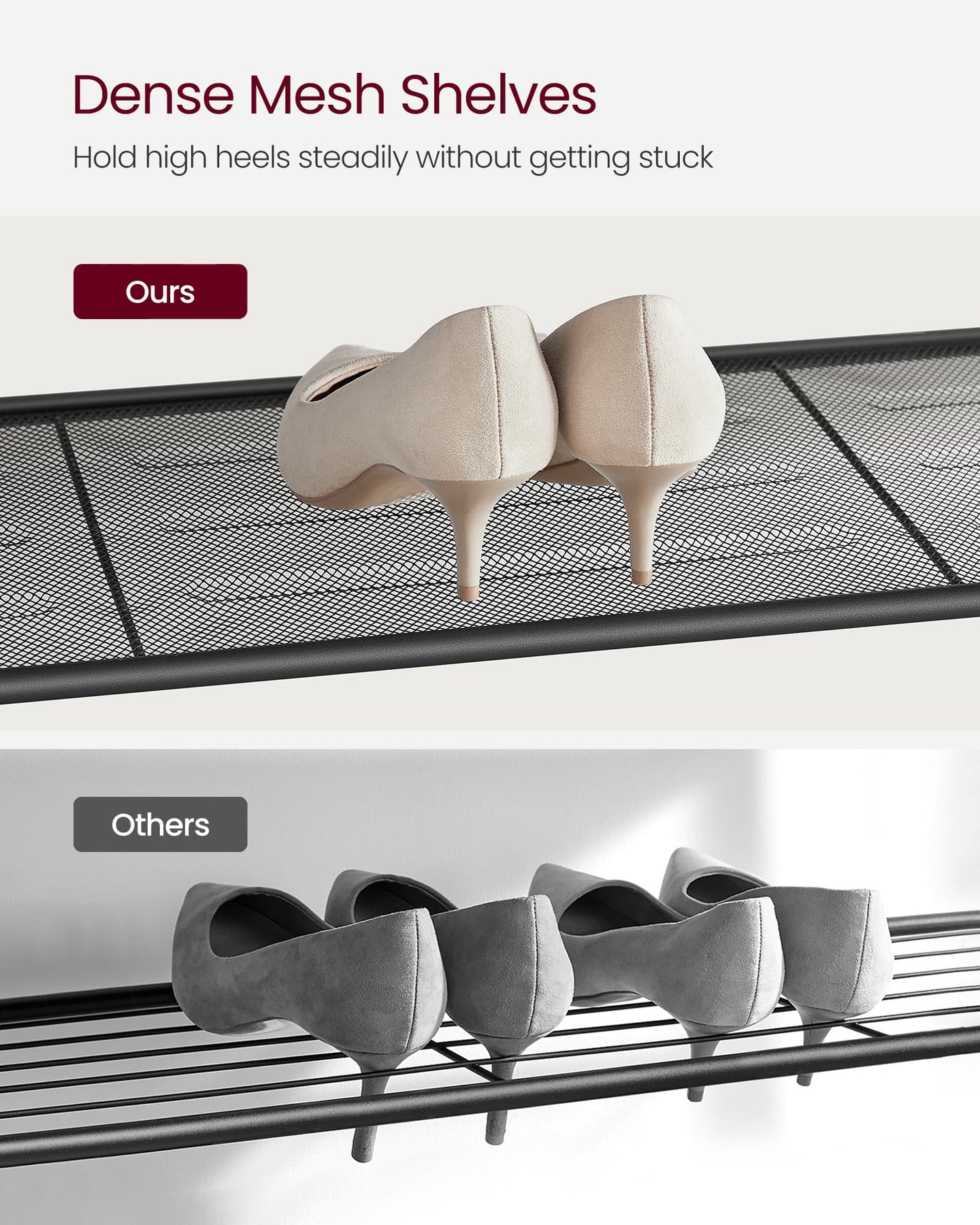 Shoe Rack - Steel - Greige and Black - 4 Mesh Shelves with Large Surface for Storage