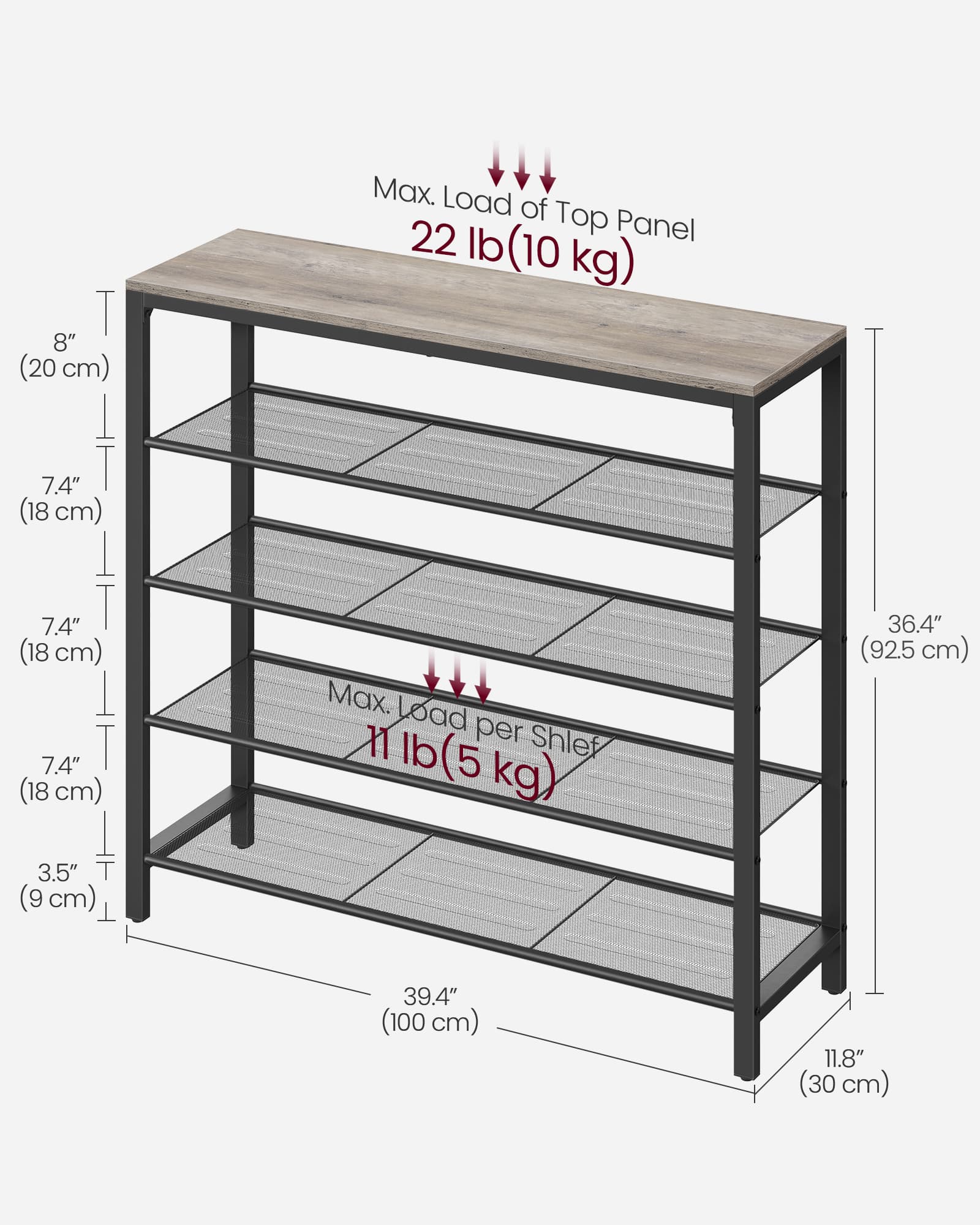 Shoe Rack - Steel - Greige and Black - 4 Mesh Shelves with Large Surface for Storage