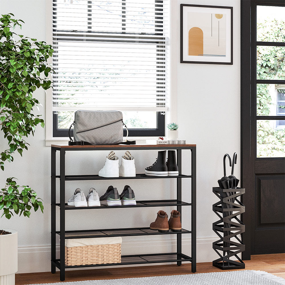 Shoe Rack - Steel - Hazelnut Brown - 4 Mesh Shelves with Large Surface for Bags