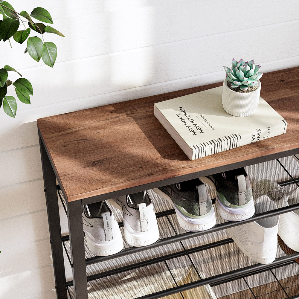 Shoe Rack - Steel - Hazelnut Brown - 4 Mesh Shelves with Large Surface for Bags