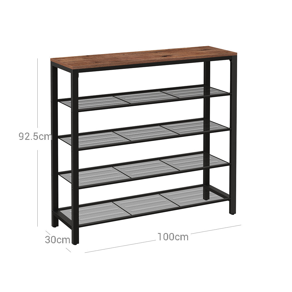Shoe Rack - Steel - Hazelnut Brown - 4 Mesh Shelves with Large Surface for Bags