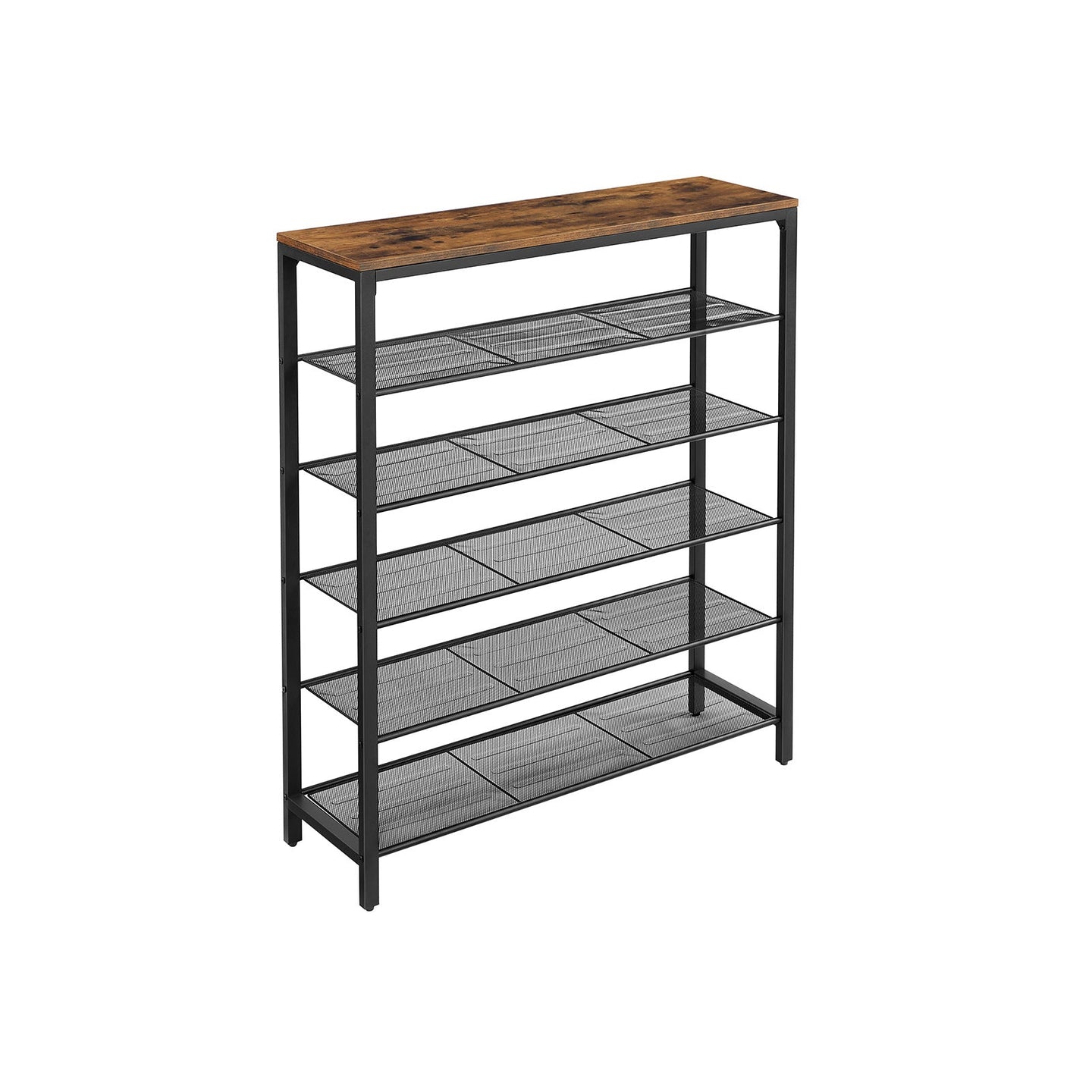 Shoe Organizer - Steel - Rustic Brown and Black - 5 Mesh Shelves with Large Surface
