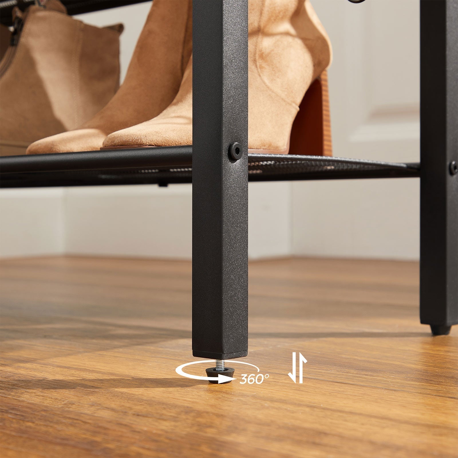 Shoe Rack - Wood - Rustic Brown and Black - 2 Drawers and 4 Shelves