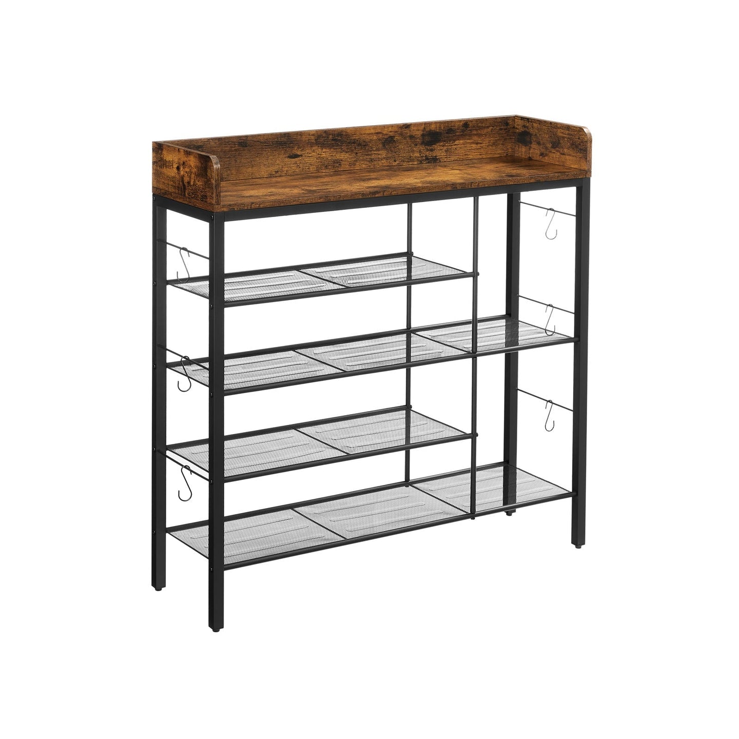 Shoe Storage Rack - Holds Up to 14 Pairs - Metal Frame - Rustic Brown and Black