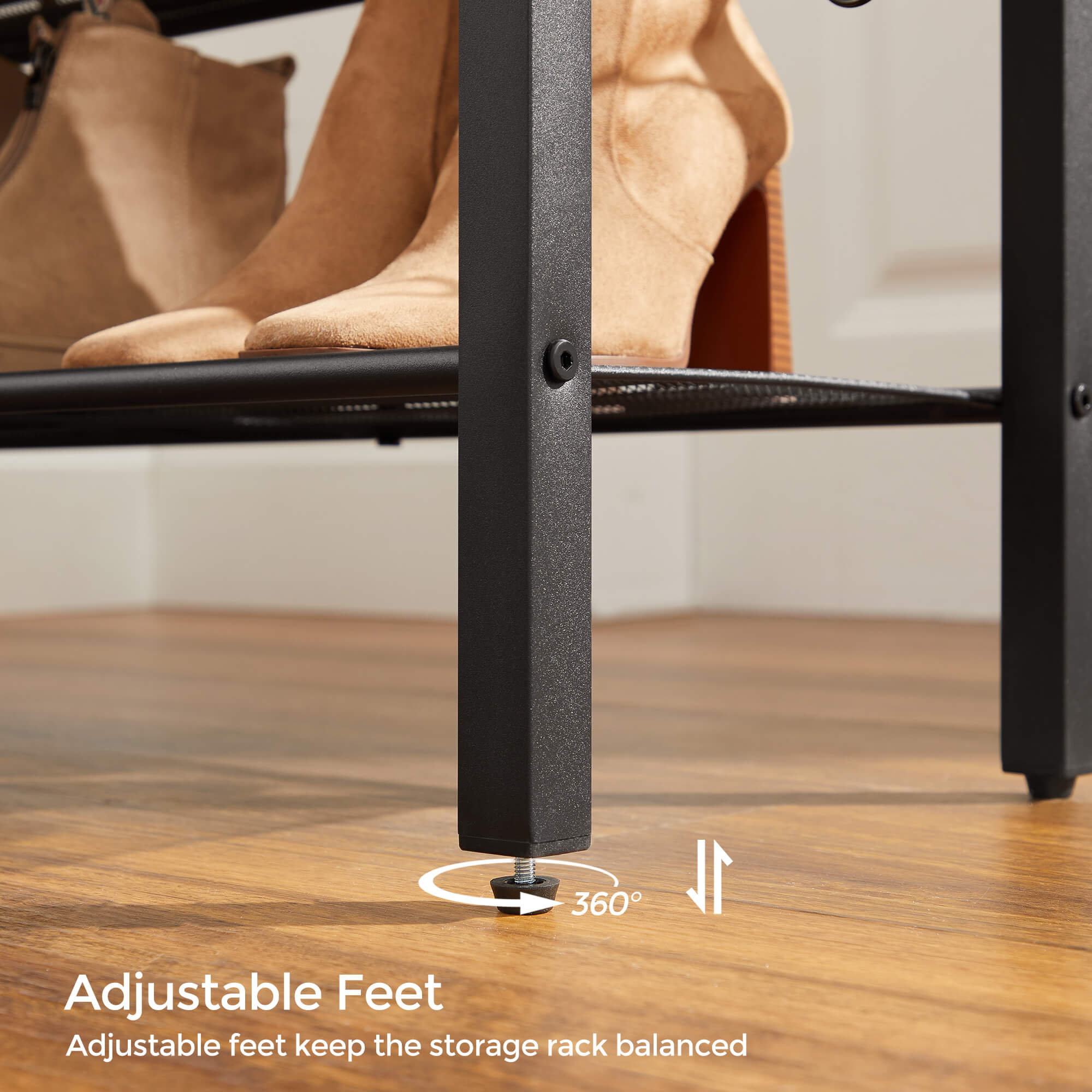 Shoe Storage Rack - Holds Up to 14 Pairs - Metal Frame - Rustic Brown and Black