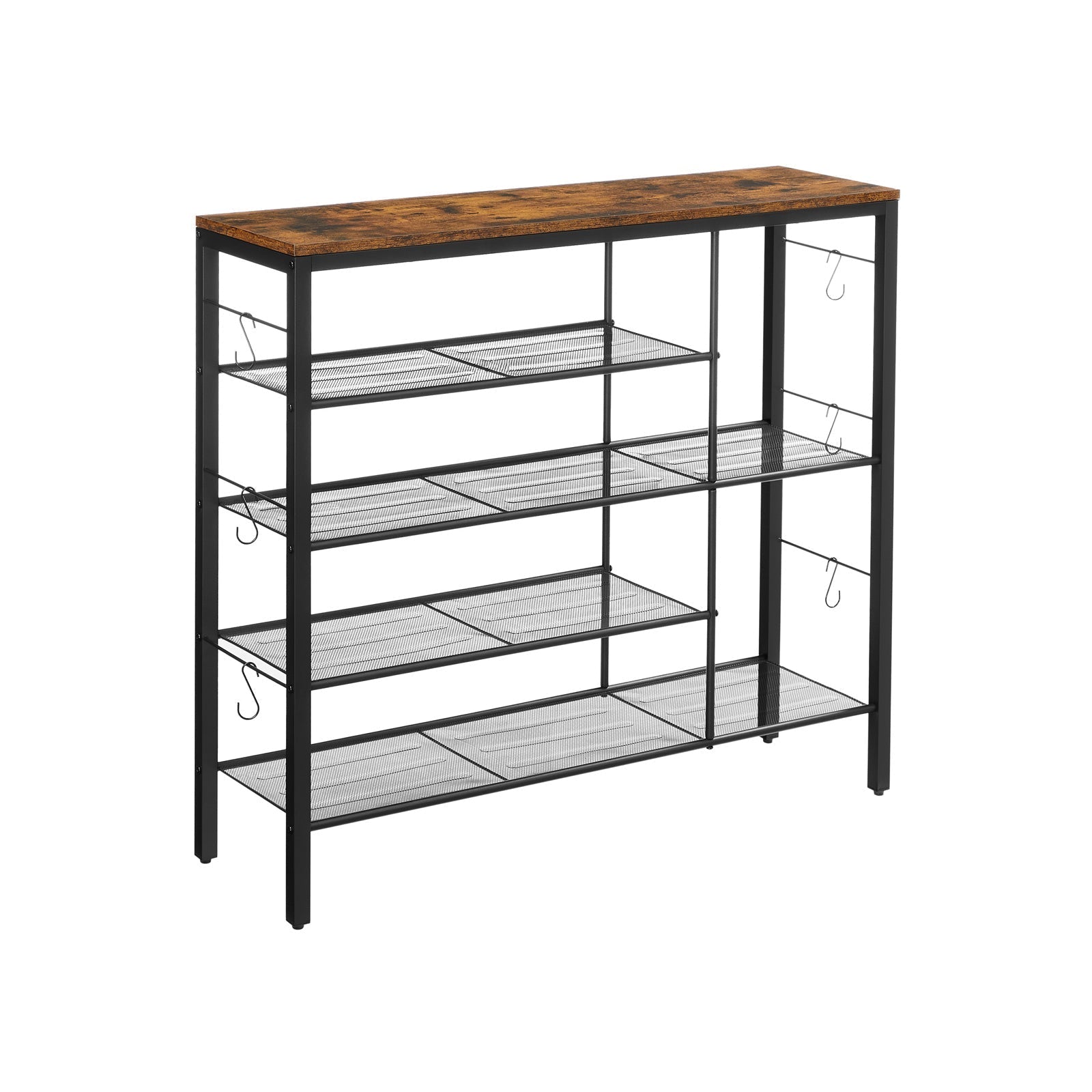 Shoe Rack - Holds Up to 14 Pairs - Wood - Rustic Brown and Black