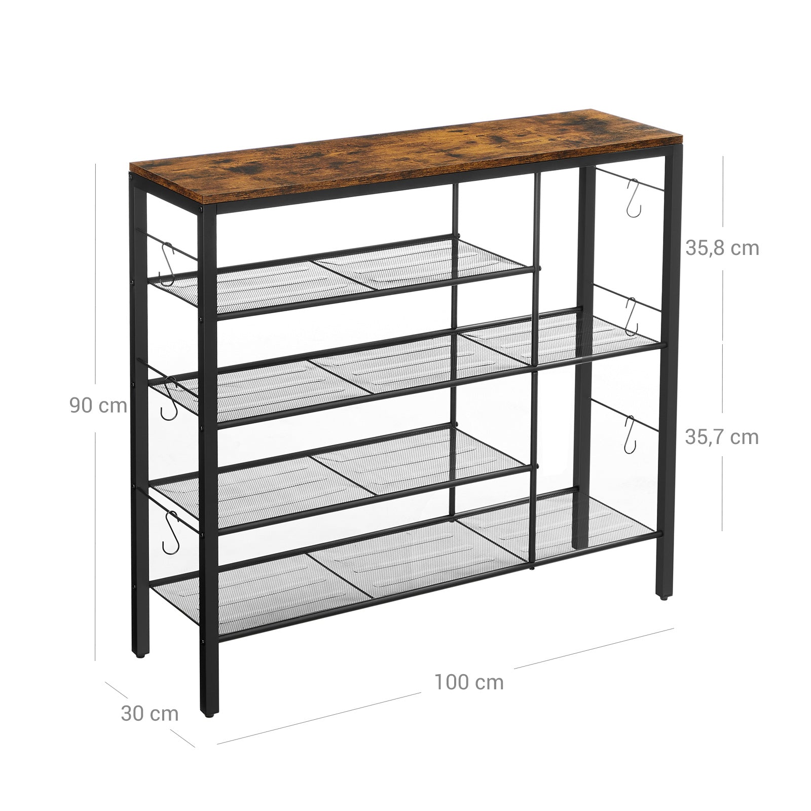 Shoe Rack - Holds Up to 14 Pairs - Wood - Rustic Brown and Black