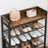 Shoe Rack - Metal - Rustic Brown and Black - 4 Mesh Shelves with Raised Edge and Hooks