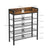 Shoe Rack - Metal - Rustic Brown and Black - 4 Mesh Shelves with Raised Edge and Hooks