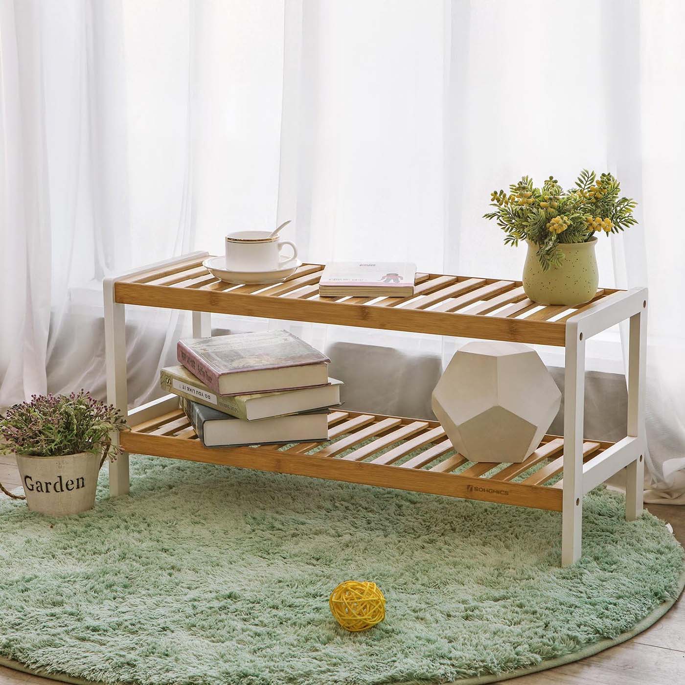 2-Tier Rack - Bamboo - Natural Finish - Versatile Storage Shelf