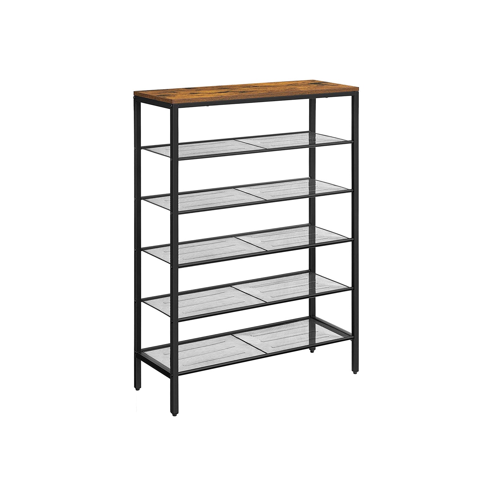 Shoe Rack - Steel - Rustic Brown and Black - 6-Tier Mesh Shelves for 15 Pairs
