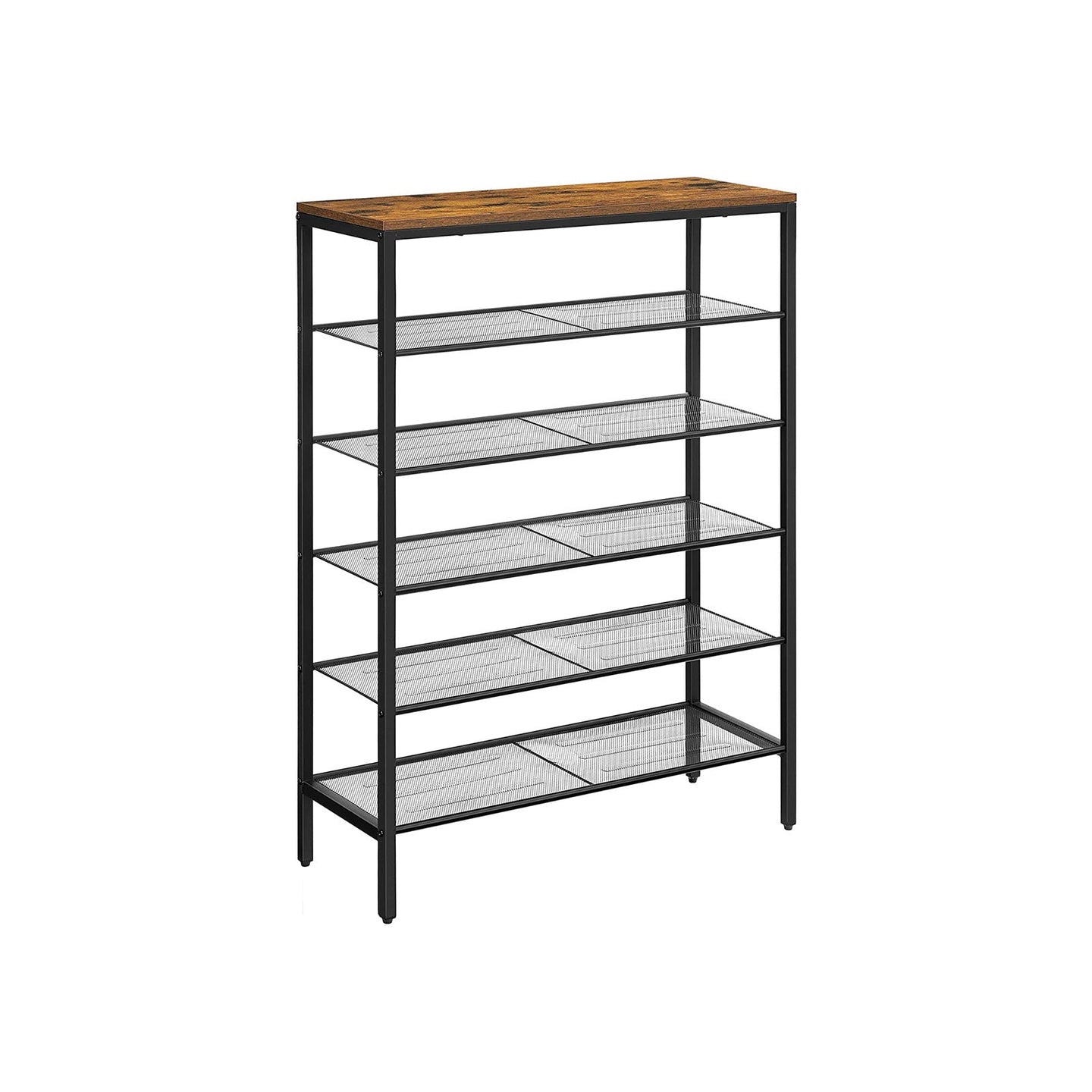 Shoe Rack - Steel - Rustic Brown and Black - 6-Tier Mesh Shelves for 15 Pairs